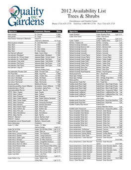 2012 Availability List Trees & Shrubs