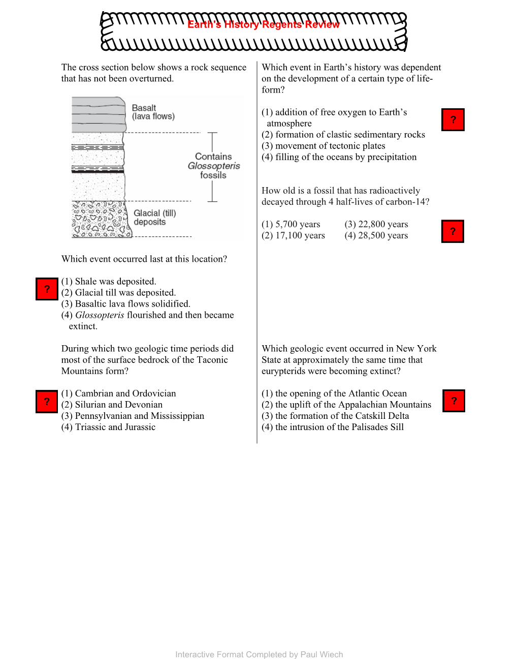 ? ? ? ? ? Earth's History Regents Review