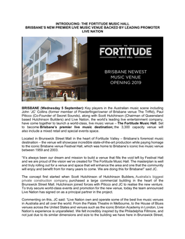 Introducing: the Fortitude Music Hall Brisbane's New
