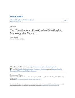 The Contributions of Leo Cardinal Scheffczyk to Mariology After Vatican Ii