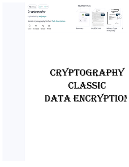 Cryptography Classic Data Encryption 43 Views  0  0 RELATED TITLES Cryptography