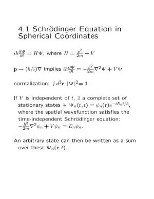 4.1 Schrödinger Equation in Spherical Coordinates