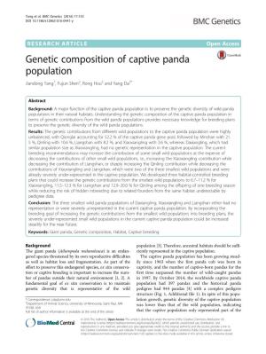 Genetic Composition of Captive Panda Population Jiandong Yang1, Fujun Shen2, Rong Hou2 and Yang Da3*
