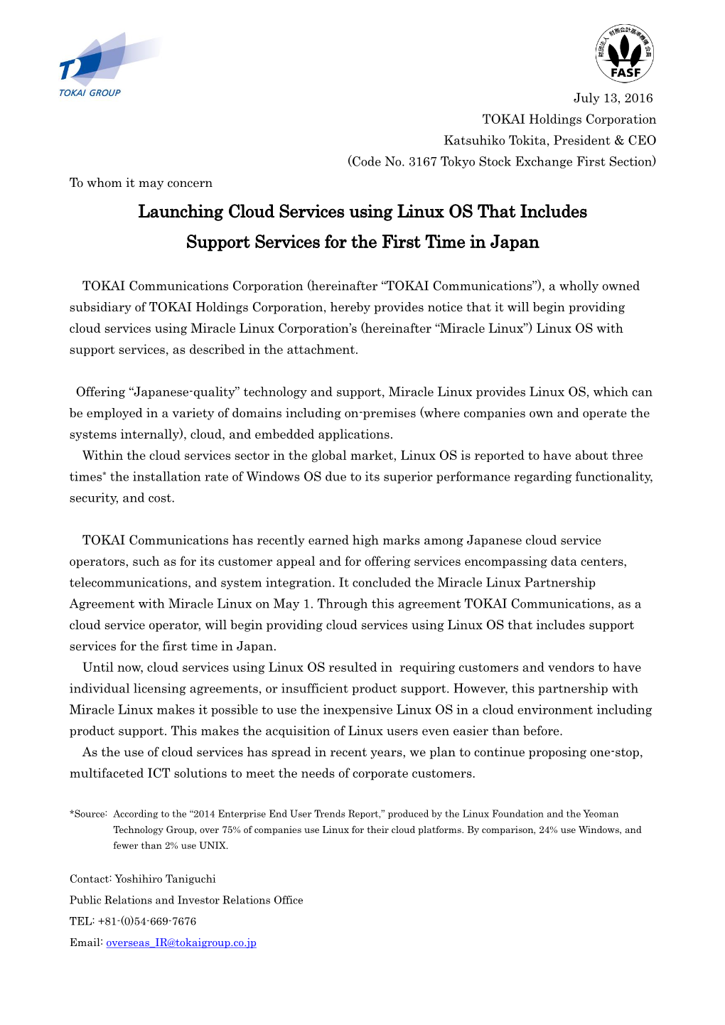 Launching Cloud Services Using Linux OS That Includes Support Services for the First Time in Japan