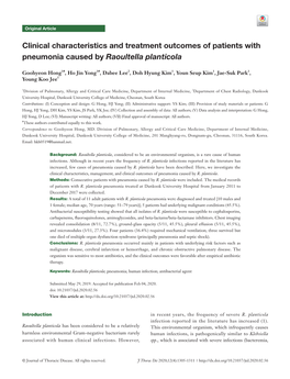 Clinical Characteristics and Treatment Outcomes of Patients with Pneumonia Caused by Raoultella Planticola