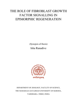 The Role of Fibroblast Growth Factor Signalling in Epimorphic Regeneration