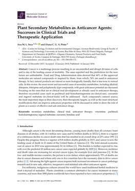 Plant Secondary Metabolites As Anticancer Agents: Successes in Clinical Trials and Therapeutic Application