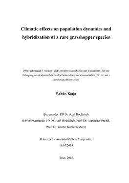 Climatic Effects on Population Dynamics and Hybridization of a Rare Grasshopper Species