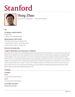 Heng Zhao Curriculum Vitae Available Online Resume Available Online