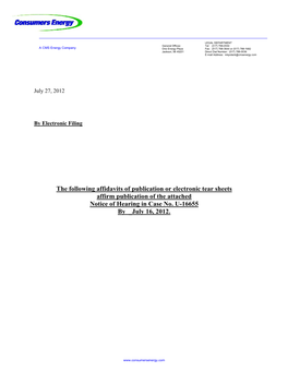 The Following Affidavits of Publication Or Electronic Tear Sheets Affirm Publication of the Attached Notice of Hearing in Case No