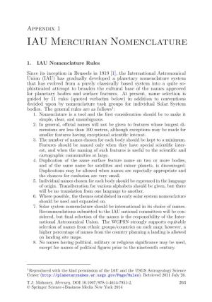 IAU Mercurian Nomenclature