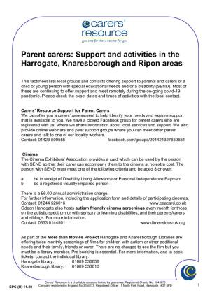 Parent Carers: Support and Activities in the Harrogate, Knaresborough and Ripon Areas