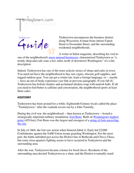 Tenleytown Encompasses the Business District Along Wisconsin Avenue from (About) Upton Street to Fessenden Street, and the Surrounding Residential Neighborhoods