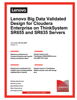 Lenovo Big Data Validated Design for Cloudera Enterprise on Thinksystem SR655 and SR635 Servers