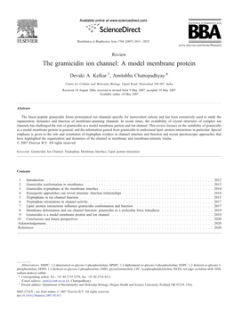 The Gramicidin Ion Channel: a Model Membrane Protein ⁎ Devaki A