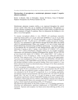 Pharmacology of Mavoglurant, a Metabotropic Glutamate Receptor 5 Negative Allosteric Modulator Kirstie a Bennett, John a Christo