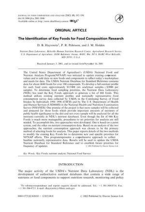 The Identification of Key Foods for Food Composition Research