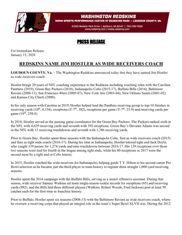 Press Release Redskins Name Jim Hostler As Wide