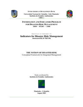 Indicators for Disaster Risk Management OPERATION ATN/JF-7907-RG