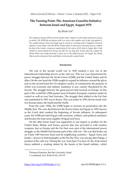 The Turning Point: the American Ceasefire Initiative Between Israel and Egypt, August 1970