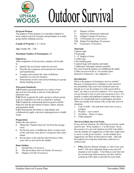 Outdoor Survival Lesson Plan November 2004 Upham Woods 4-H Outdoor Learning Center
