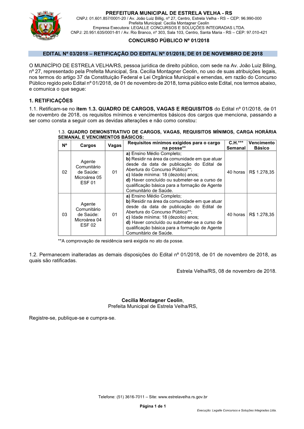 PREFEITURA MUNICIPAL DE ESTRELA VELHA - RS CNPJ: 01.601.857/0001-20 / Av