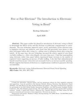 Free Or Fair Elections? the Introduction to Electronic Voting in Brazil∗