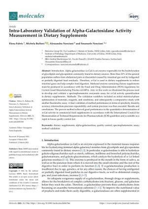 Intra-Laboratory Validation of Alpha-Galactosidase Activity Measurement in Dietary Supplements