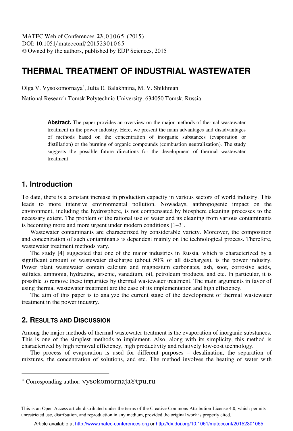 Thermal Treatment of Industrial Wastewater