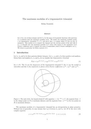 The Maximum Modulus of a Trigonometric Trinomial