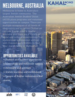 MELBOURNE, AUSTRALIA Melbourne Is Home to Australia's Largest Jewish Community