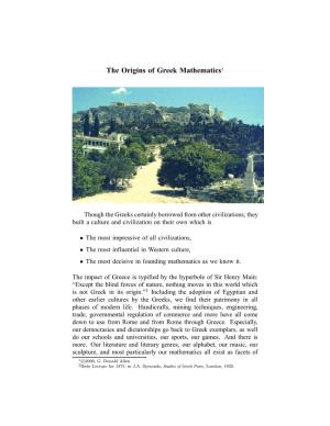 The Origins of Greek Mathematics1