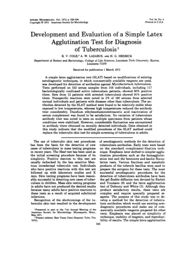 Development and Evaluation of a Simple Latex Agglutination Test for Diagnosis of Tuberculosis' R