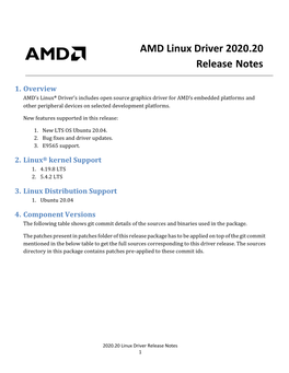 AMD Linux Driver 2020.20 Release Notes