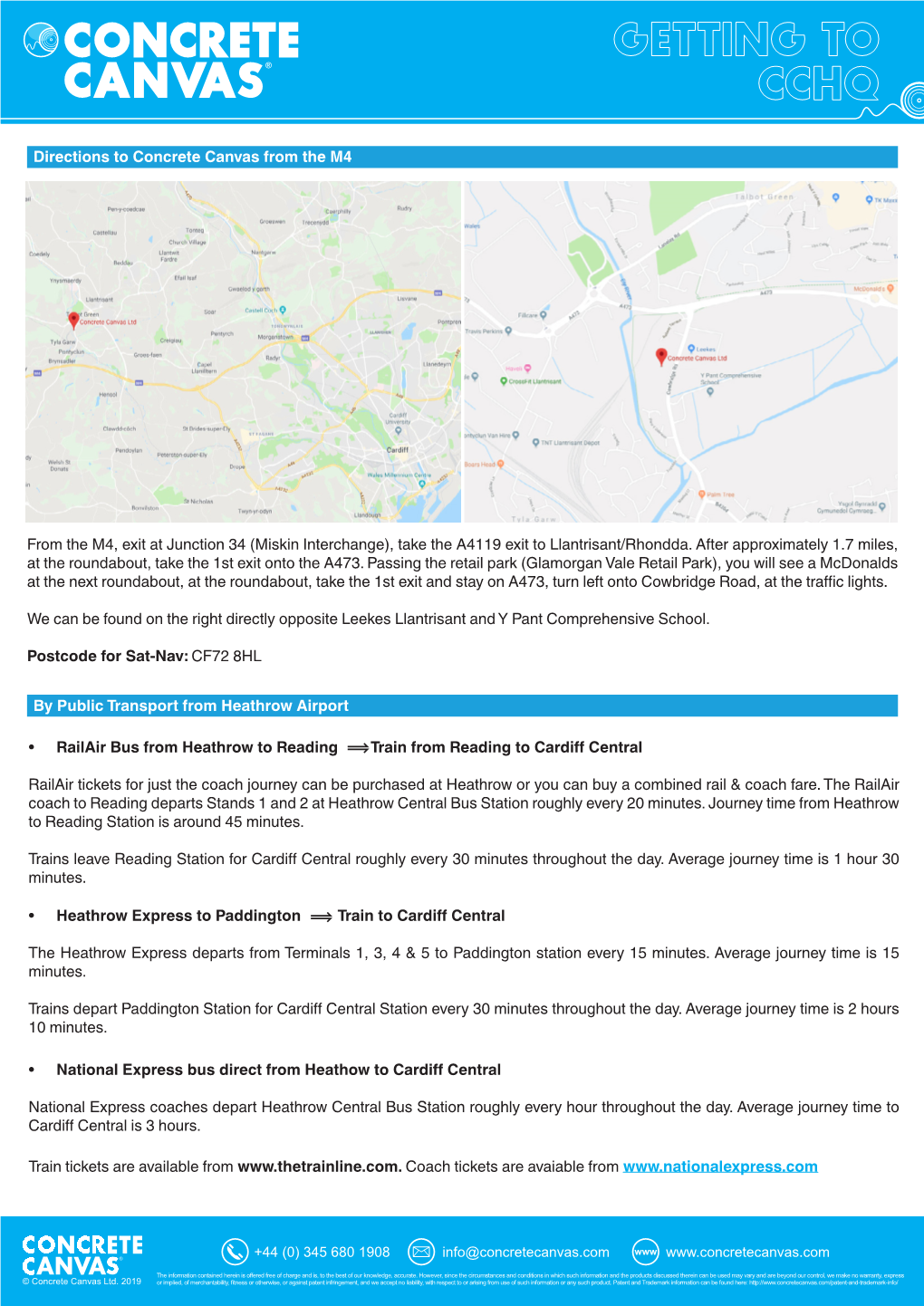 Directions to Concrete Canvas from the M4 by Public Transport From