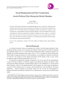 Jewish Political Elite During the British Mandate