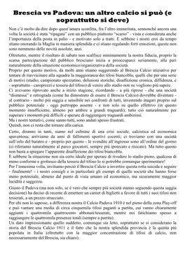 Brescia Vs Padova: Un Altro Calcio Si Può (E Soprattutto Si Deve)