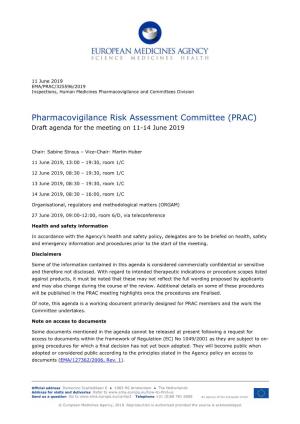 PRAC Draft Agenda of Meeting 11-14 June 2019
