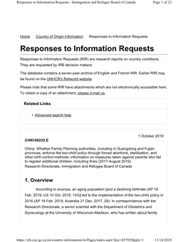 Responses to Information Requests - Immigration and Refugee Board of Canada Page 1 of 22
