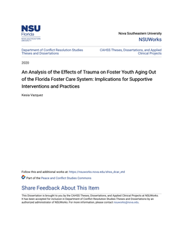 An Analysis of the Effects of Trauma on Foster Youth Aging out of the Florida Foster Care System: Implications for Supportive Interventions and Practices