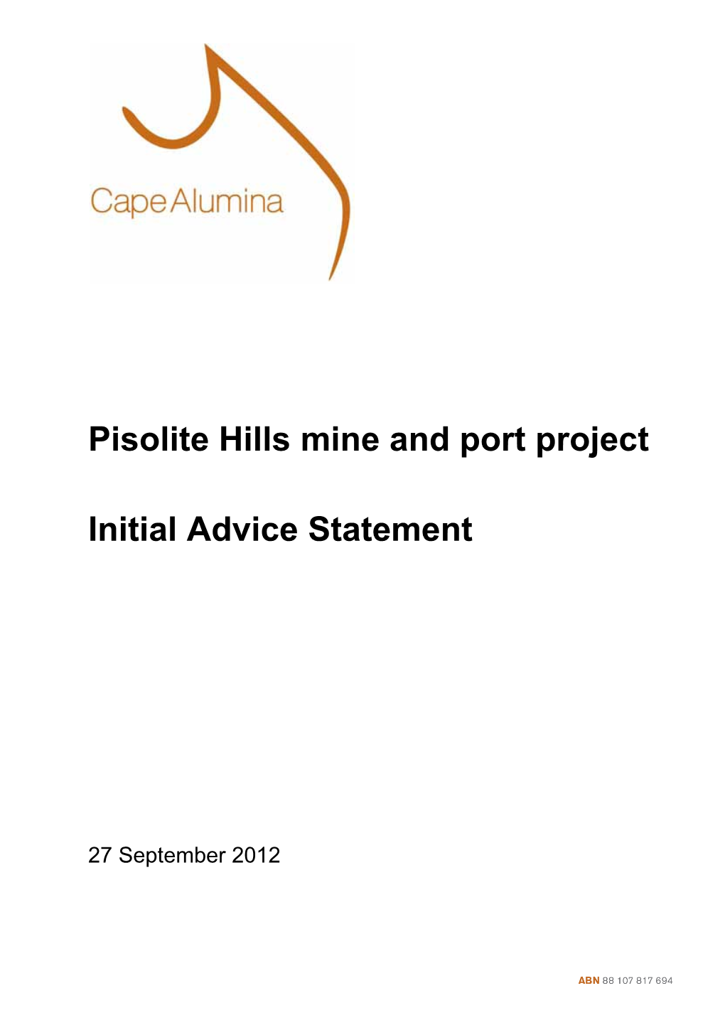 Pisolite Hills Mine and Port Project Initial Advice Statement