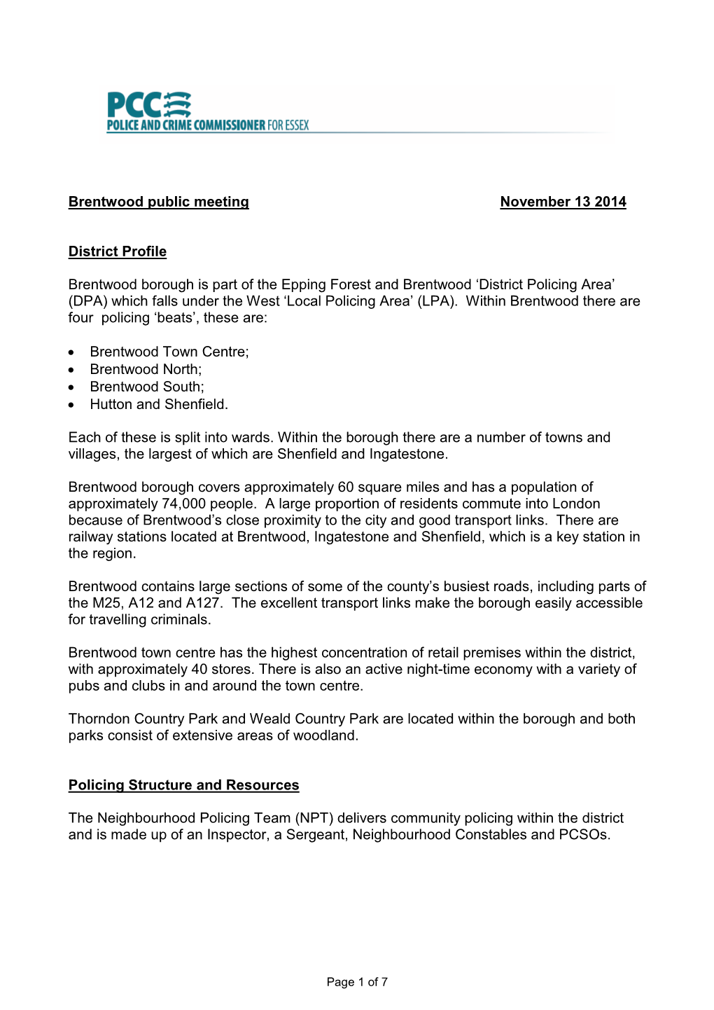 Brentwood Public Briefing Document 131114