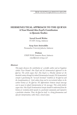 HERMENEUTICAL APPROACH to the QUR'an a Nasr Hamid Abu