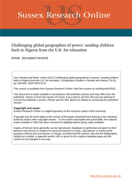 Challenging Global Geographies of Power: Sending Children Back to Nigeria from the U.K. for Education