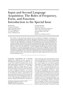 Input and Second Language Acquisition: the Roles of Frequency, Form, and Function Introduction to the Special Issue
