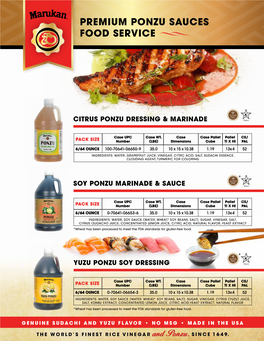 Premium Ponzu Sauces Food Service