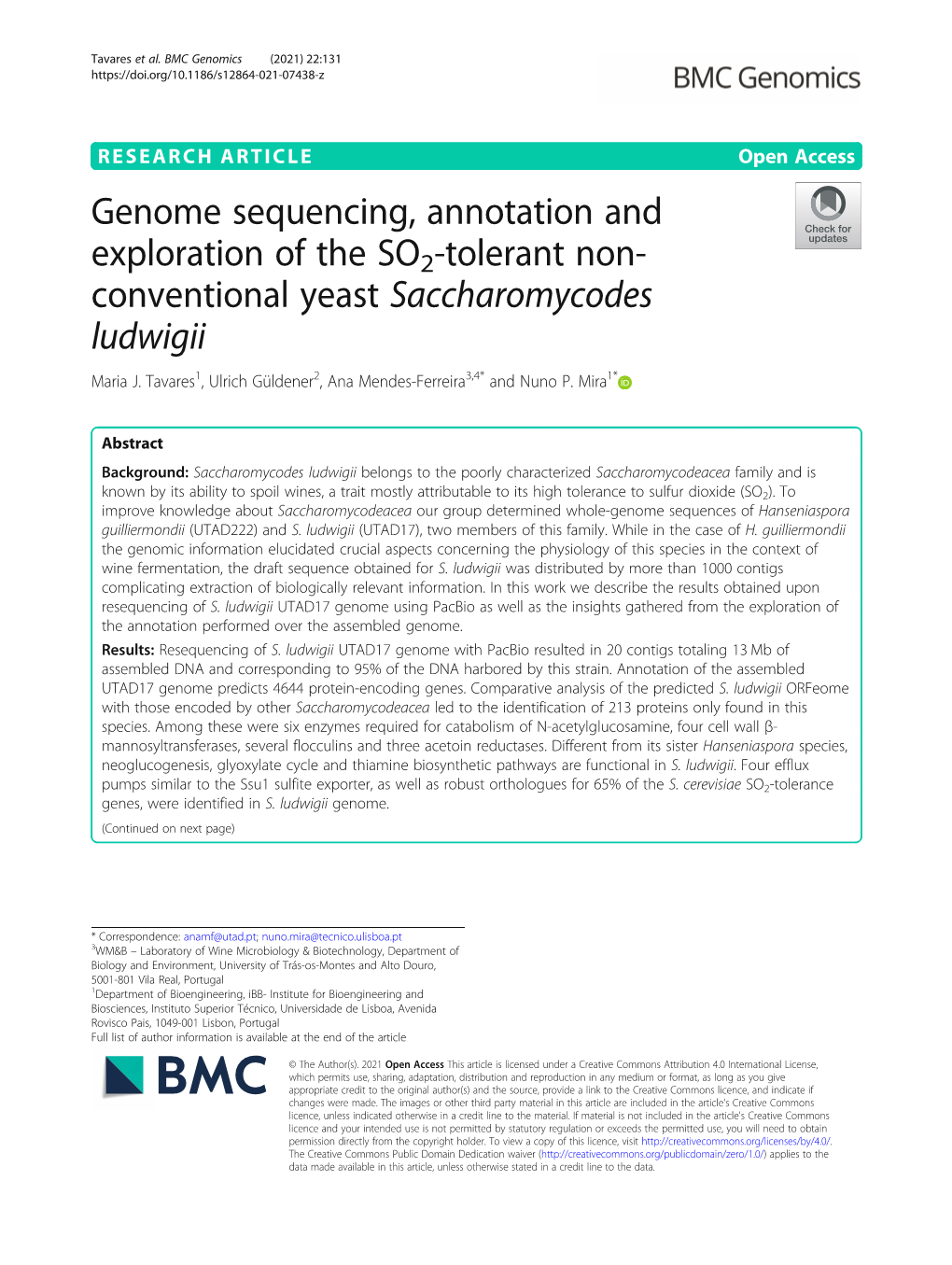 Genome Sequencing, Annotation and Exploration of the SO2-Tolerant Non- Conventional Yeast Saccharomycodes Ludwigii Maria J