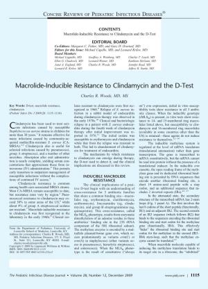 Macrolide-Inducible Resistance to Clindamycin and the D-Test