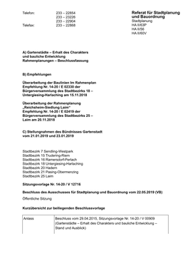 Referat Für Stadtplanung Und Bauordnung Beauftragt, Insgesamt Sechs Rahmenplanungen Durchzuführen