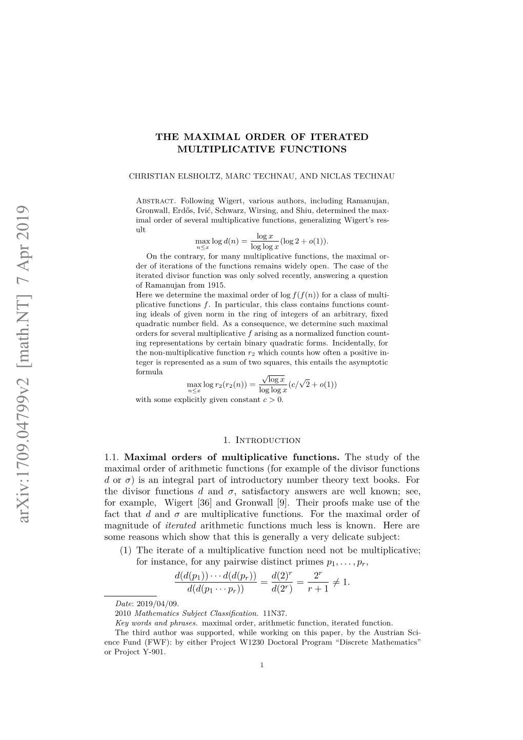 Arxiv:1709.04799V2 [Math.NT] 7 Apr 2019